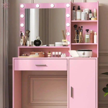 Makeup Vanity Desk with Mirror & Light - Lamiiche