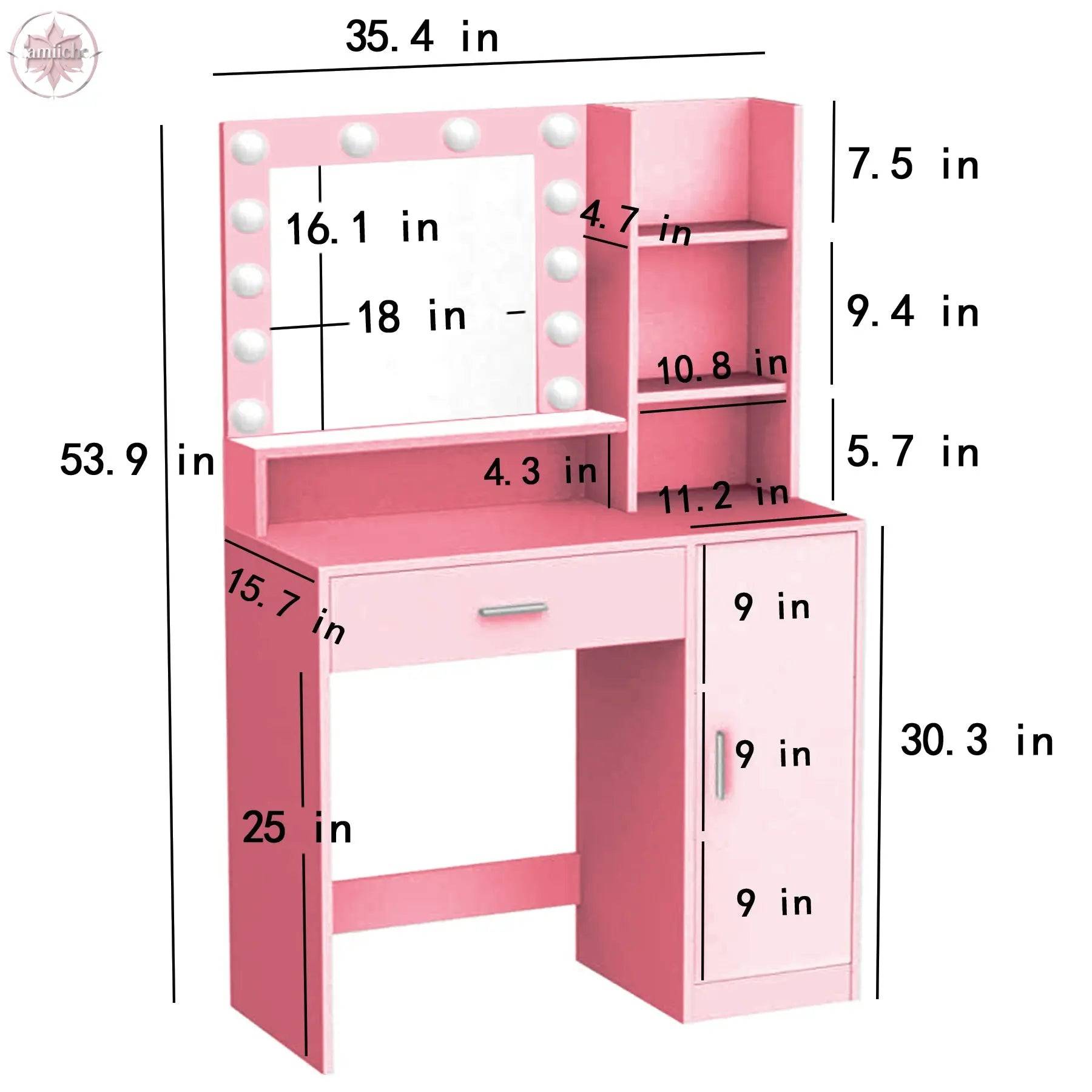 Makeup Vanity Desk with Mirror & Light - Lamiiche