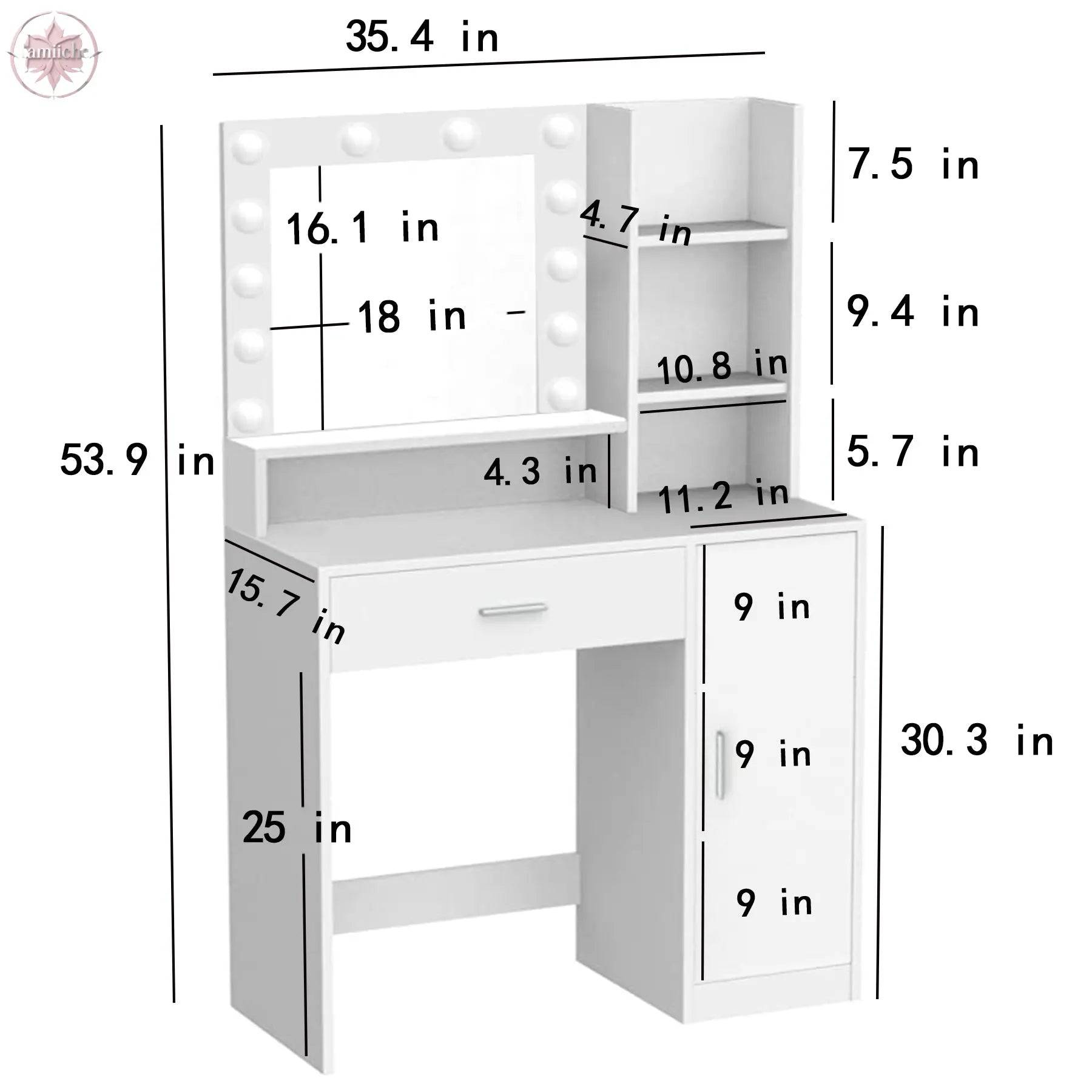 Makeup Vanity Desk with Mirror & Light - Lamiiche