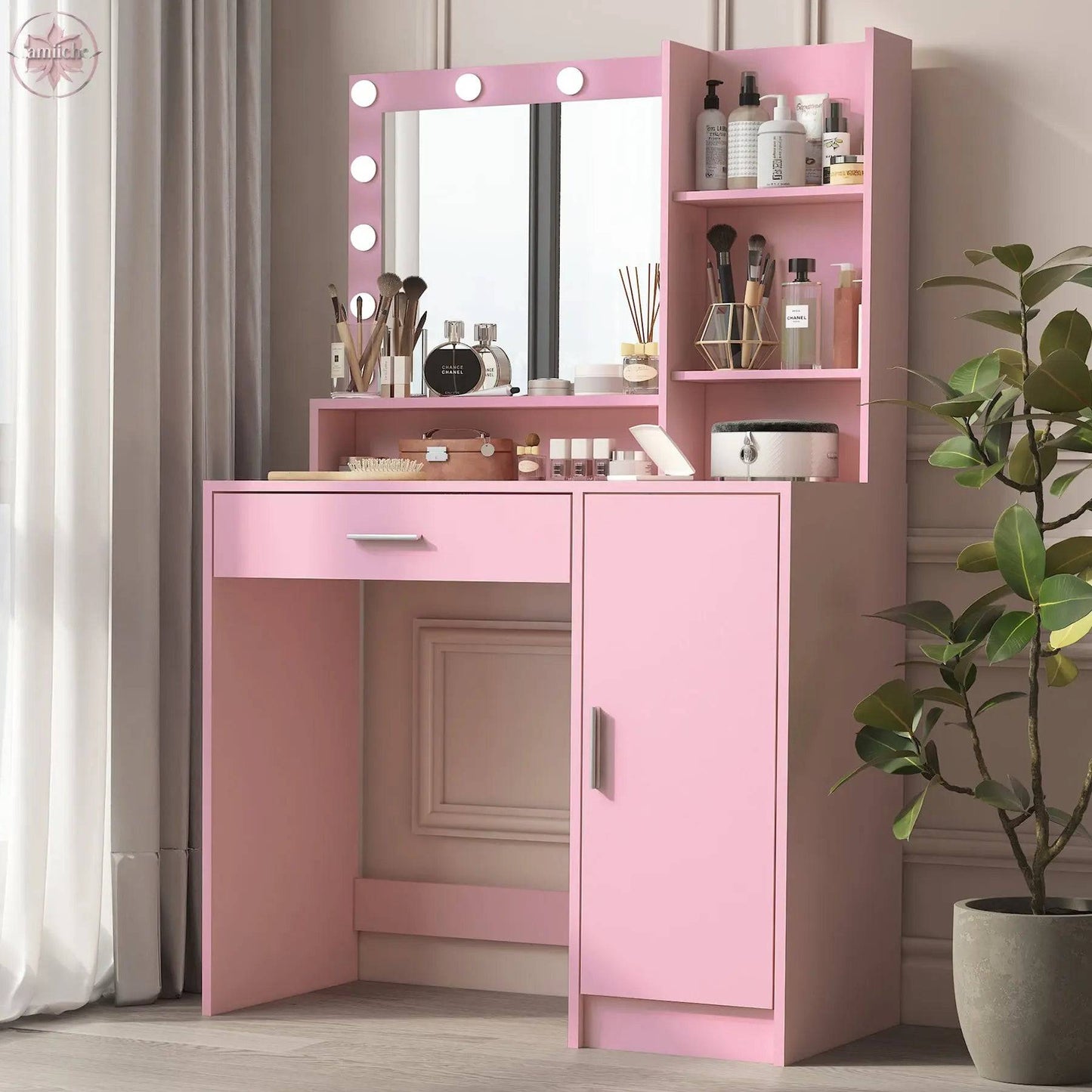 Makeup Vanity Desk with Mirror & Light - Lamiiche