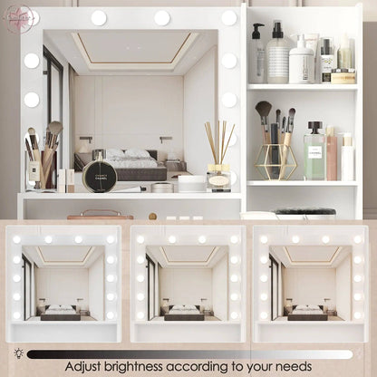 Makeup Vanity Desk with Mirror & Light - Lamiiche