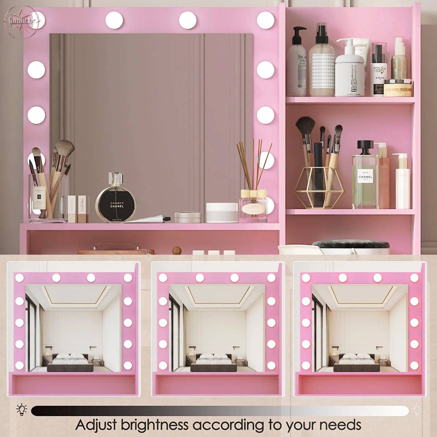 Makeup Vanity Desk with Mirror & Light - Lamiiche