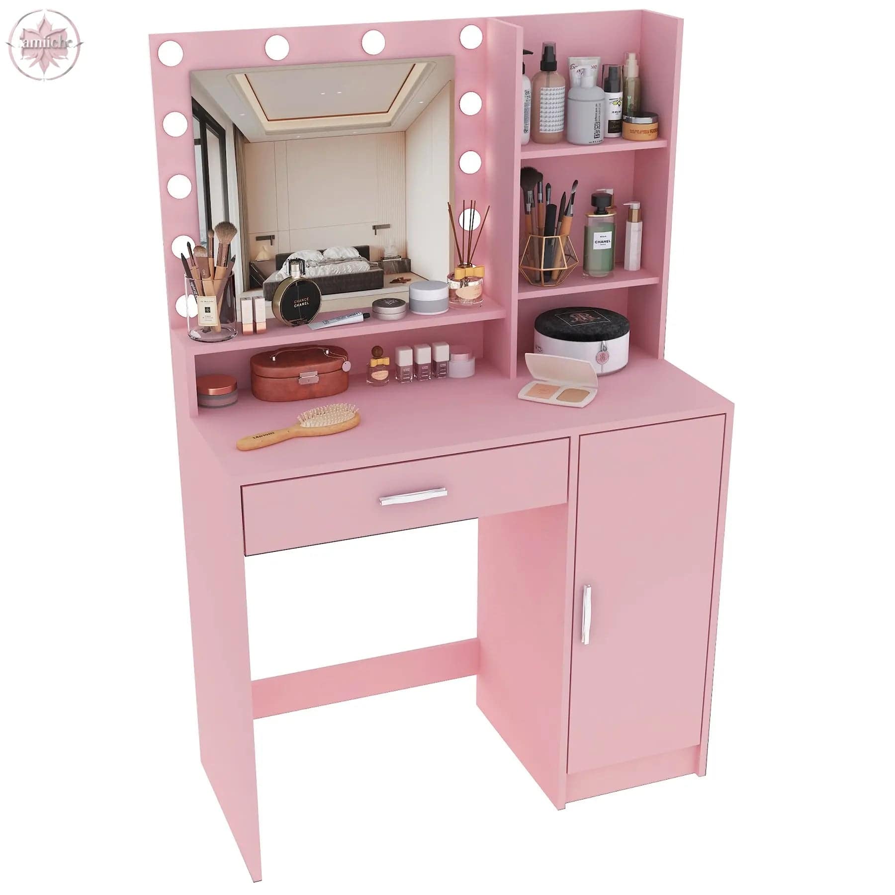 Makeup Vanity Desk with Mirror & Light - Lamiiche