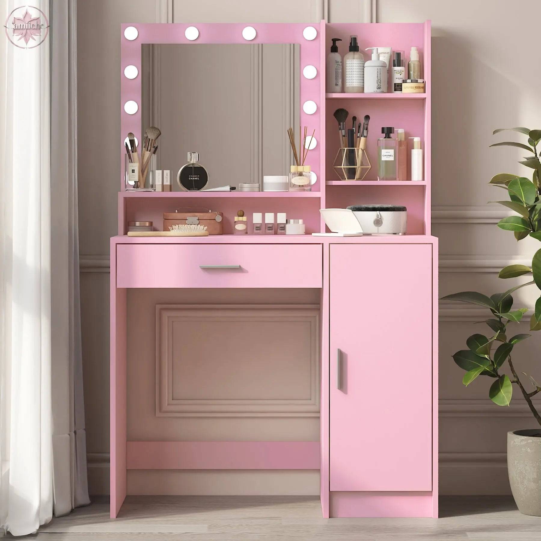 Makeup Vanity Desk with Mirror & Light - Lamiiche