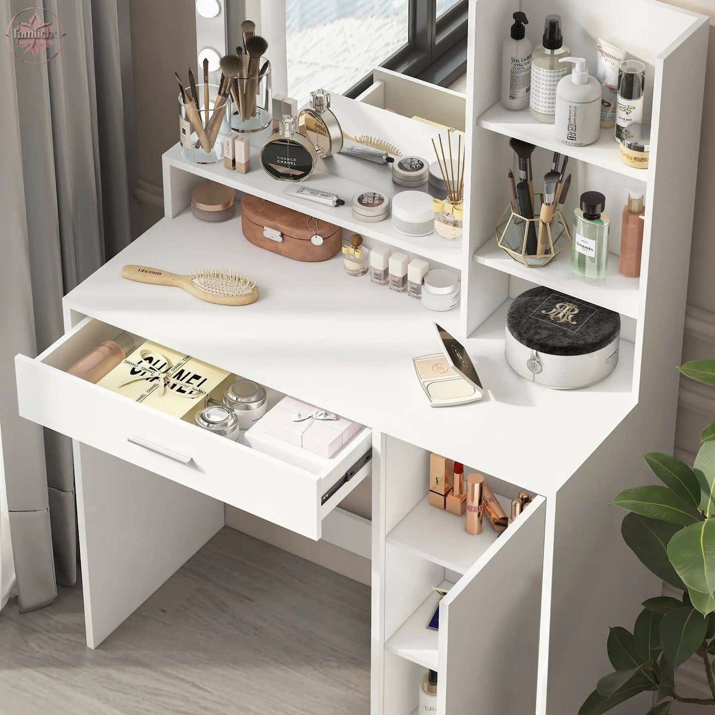 Makeup Vanity Desk with Mirror & Light - Lamiiche