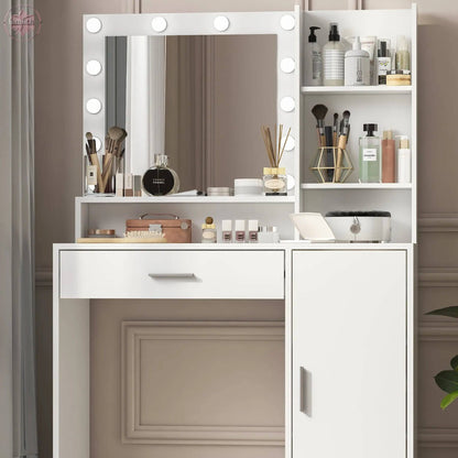 Makeup Vanity Desk with Mirror & Light - Lamiiche