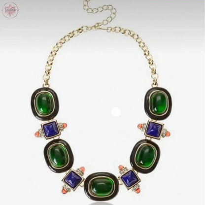 Medieval retro emerald glass exaggerated high-end niche necklace - Lamiiche