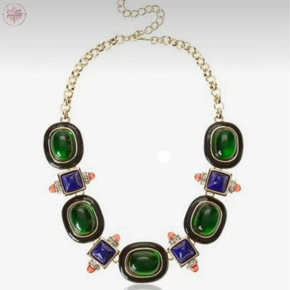 Medieval retro emerald glass exaggerated high-end niche necklace - Lamiiche