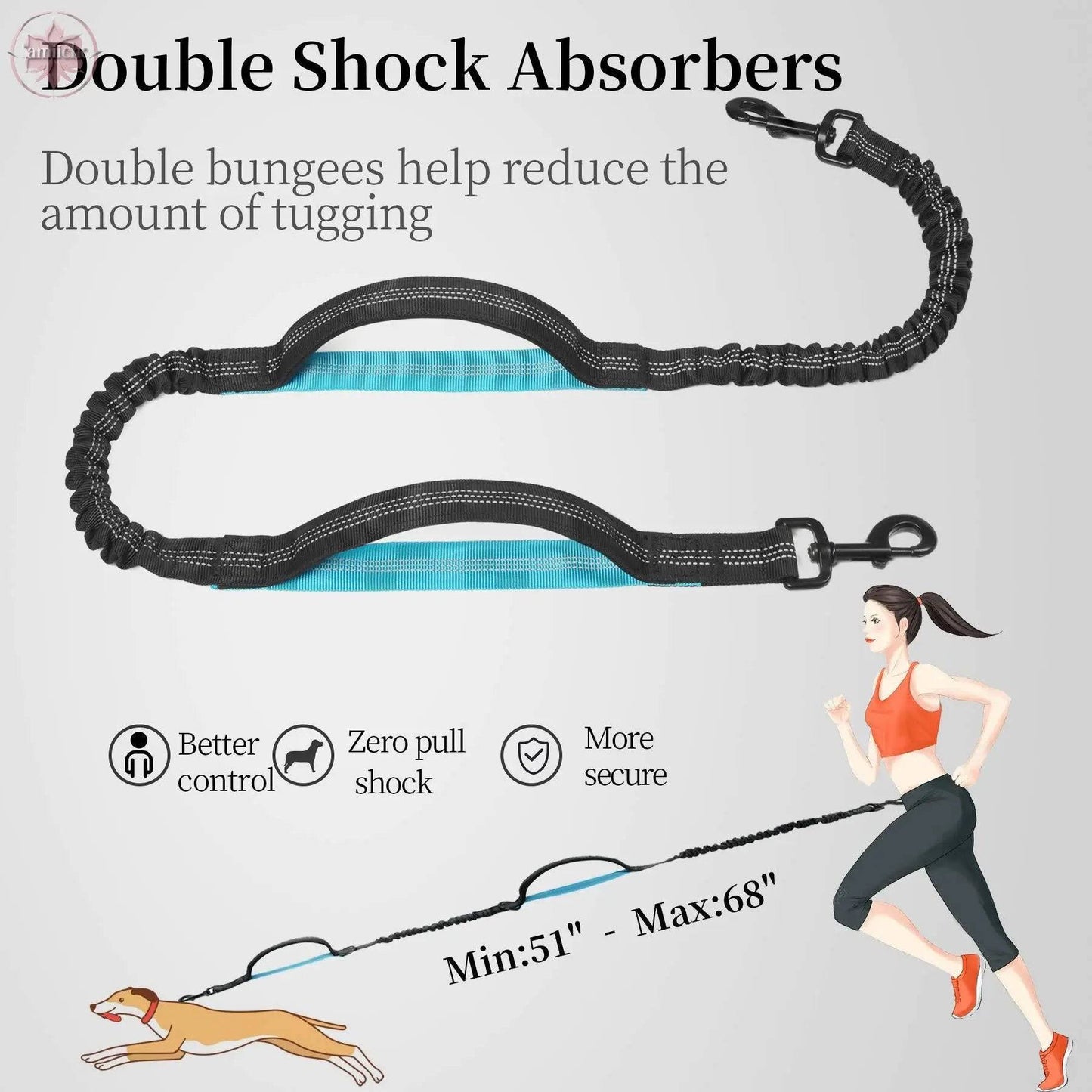 Pets Supplies Walking Jogging Running Dual Padded Handles Durable Hands Free Nylon Dog Leash - Lamiiche