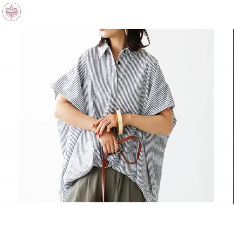 Slim designer sense plus loose bat sleeve striped shirt for women, slim and irregular top - Lamiiche