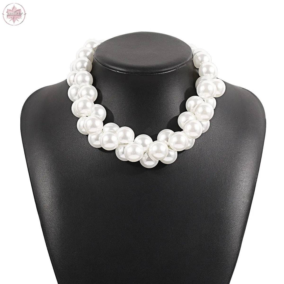 Vintage large pearl Baroque necklace with elegant temperament and collarbone chain - Lamiiche