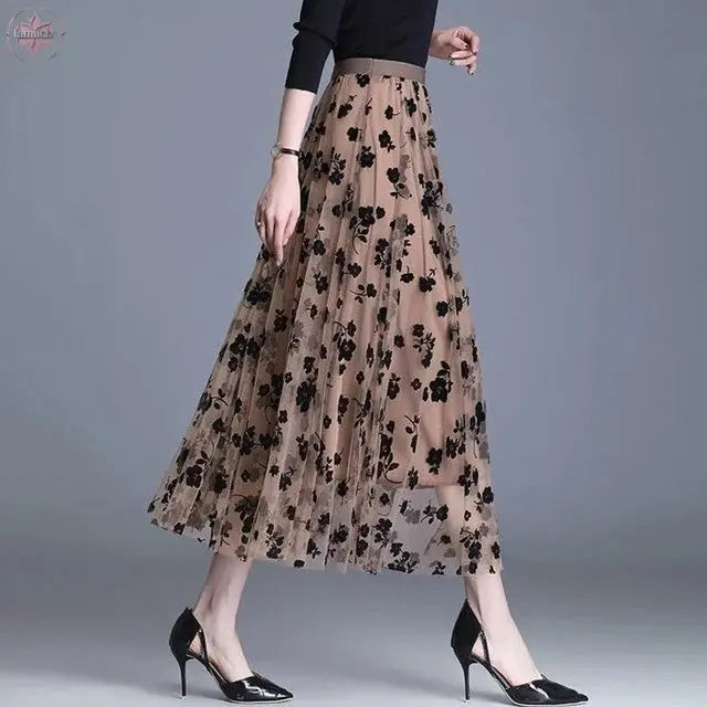 Mesh Floral Skirt For Women 