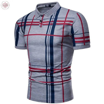 Men Casual Lattice Short Sleeve Different Frinting Grid Polo Shirt - Lamiiche