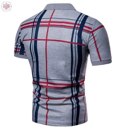 Men Casual Lattice Short Sleeve Different Frinting Grid Polo Shirt - Lamiiche