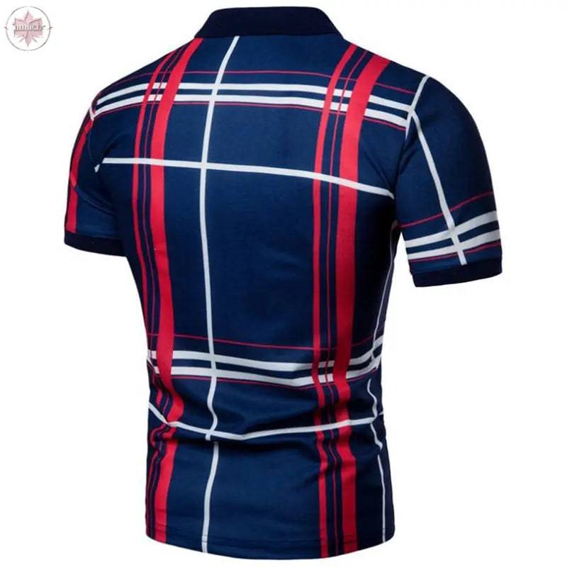 Men Casual Lattice Short Sleeve Different Frinting Grid Polo Shirt - Lamiiche