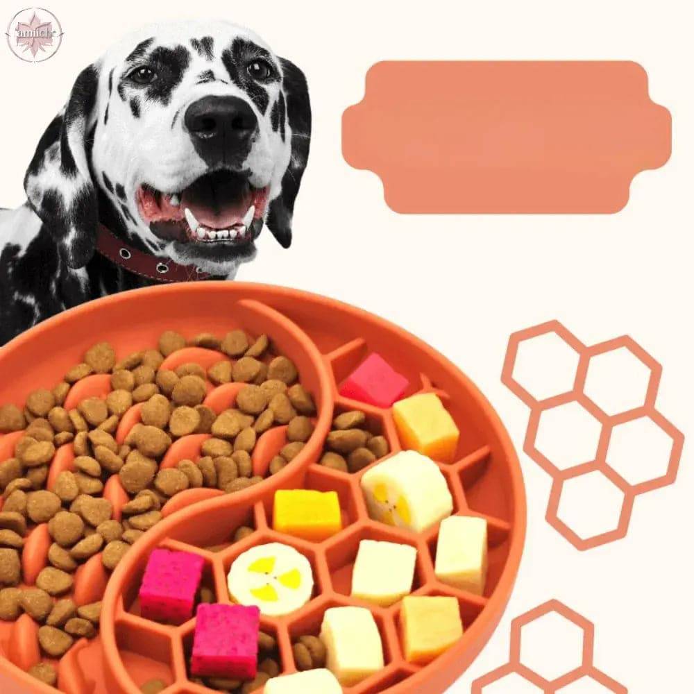 High Temperature Resistant Silicone Dog Food Bowl New Product 2-partition Slow Food Honeycomb Silicone Dog Bowl - Lamiiche