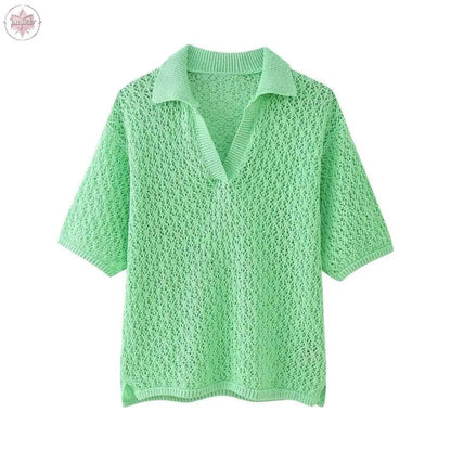 Women's Jacquard Mesh Loose Polo Knitted Shirt for Women - Lamiiche