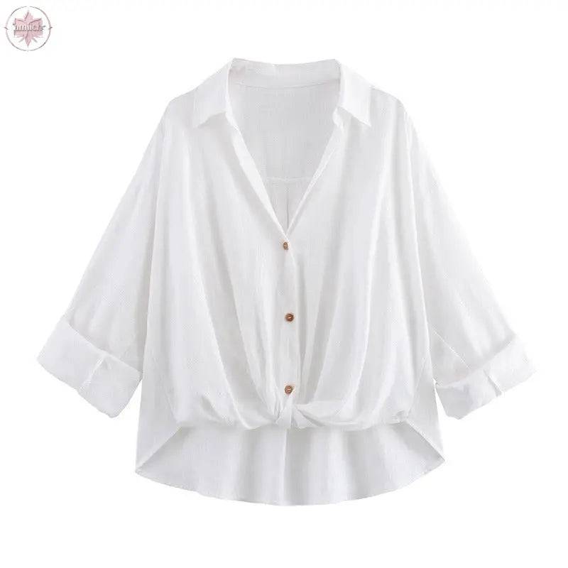 Linen loose and versatile casual shirt with knot decoration - Lamiiche