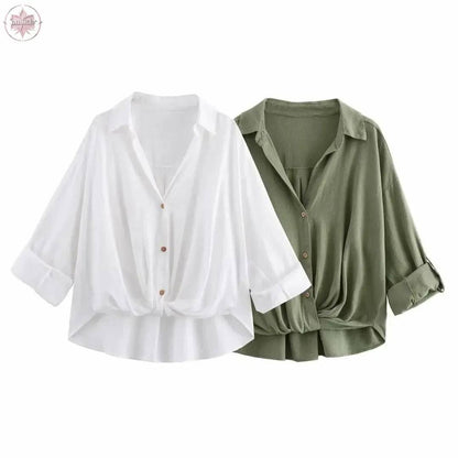 Linen loose and versatile casual shirt with knot decoration - Lamiiche