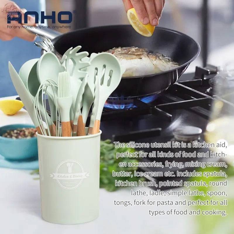 Silicone Kitchen Cooking Utensil Set  Standard Non-Stick Silica Heat Resistance Kitchen Tool Accessories - Lamiiche