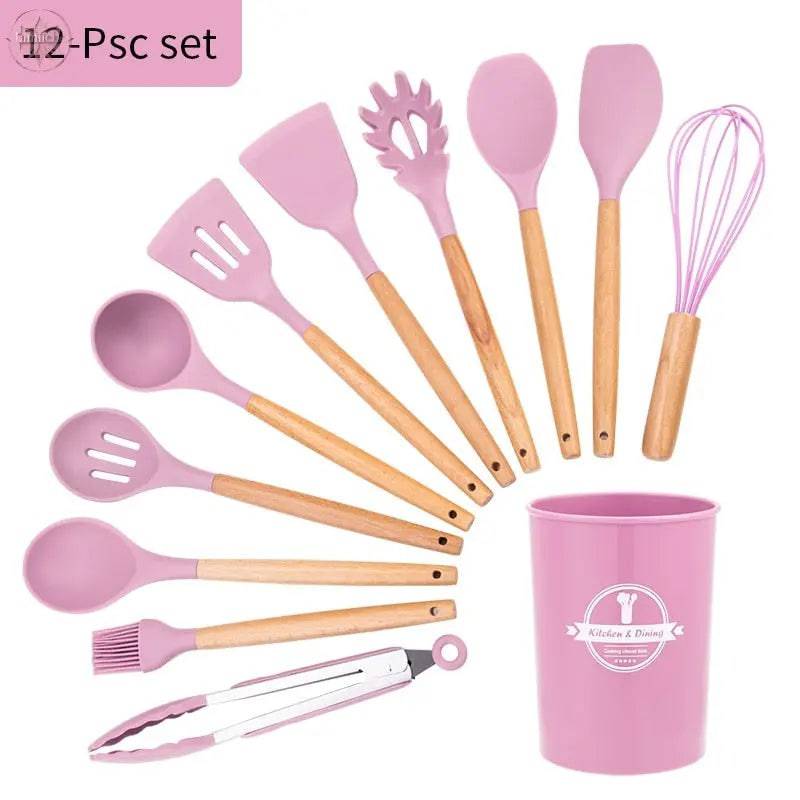 Silicone Kitchen Cooking Utensil Set  Standard Non-Stick Silica Heat Resistance Kitchen Tool Accessories - Lamiiche