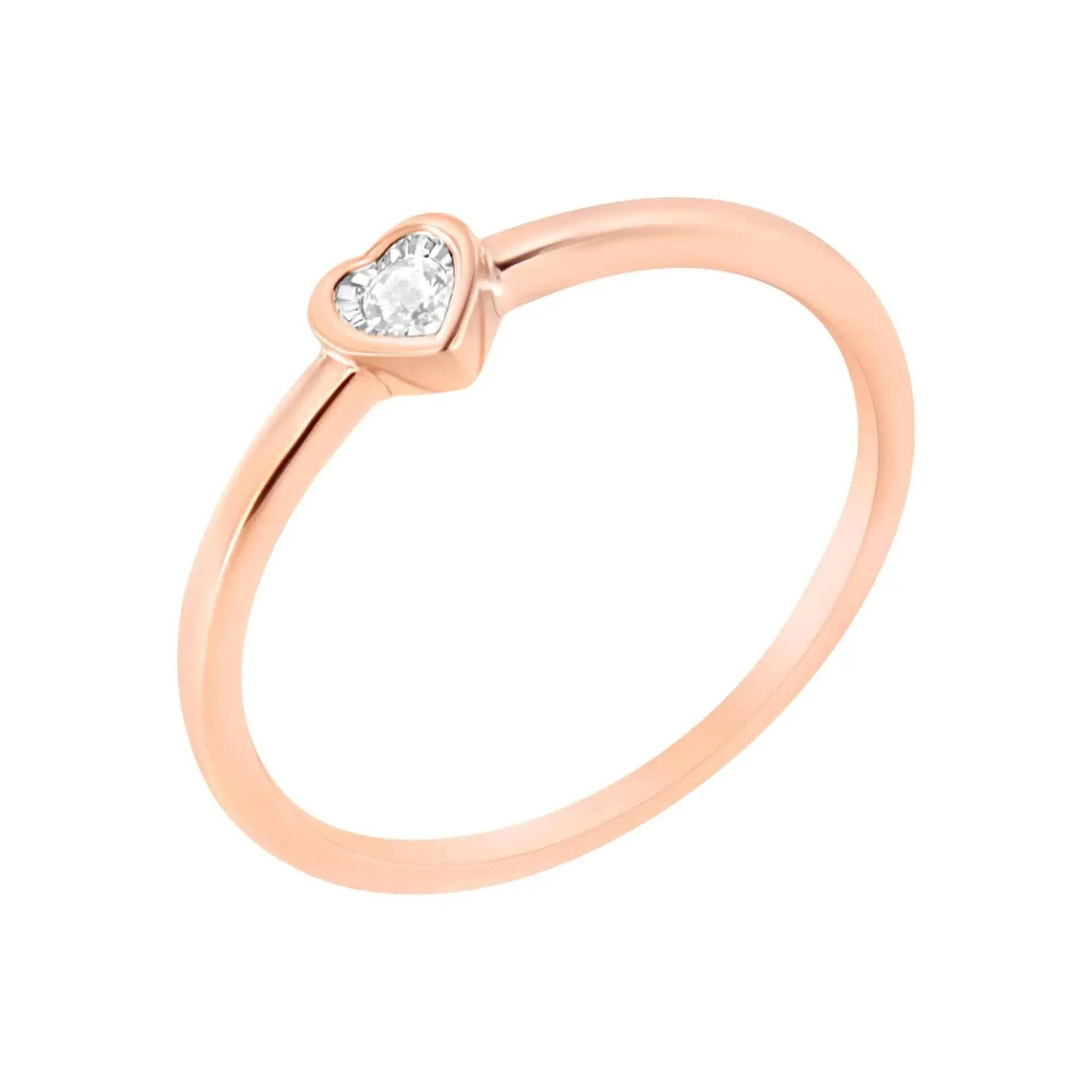 14K Rose Gold Plated .925 Sterling Silver Miracle Set Diamond Accent Heart Shaped Promise Ring (J-K Color, I1-I2 Clarity) - Lamiiche