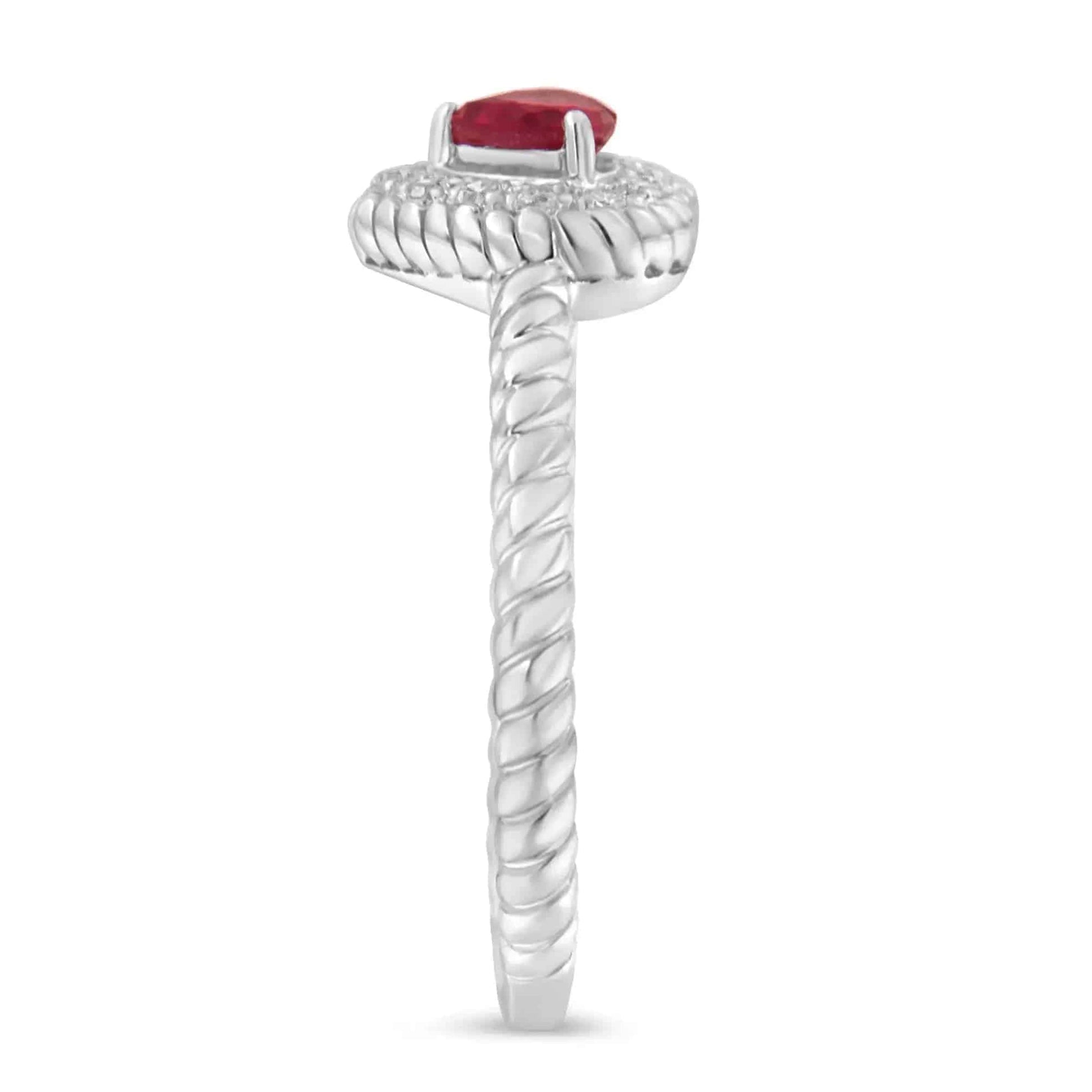 Sterling Silver 4MM Lab Created Ruby Heart and Diamond Accent Heart Ring (I-J, I2-I3) - Lamiiche