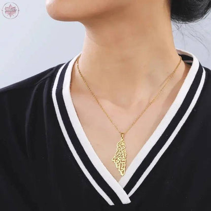 Arabic Calligraphy Palestine Pendant Necklace - Lamiiche