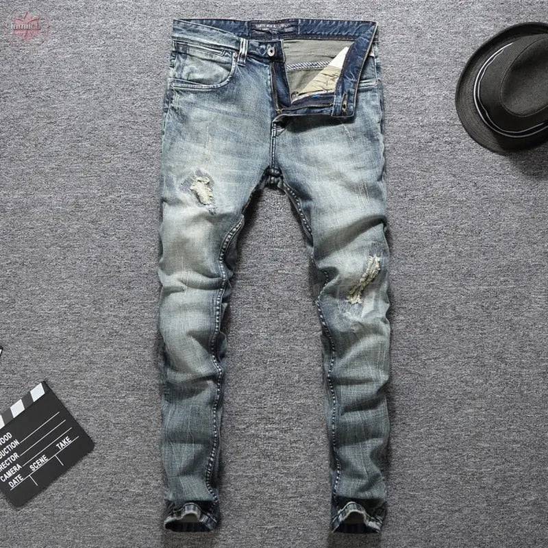 Italian Designer Men Jeans High Quality Slim Fit Cotton Ripped Jeans Homme Plus Size 29-38 Balplein Brand Classical Jeans Men - Lamiiche