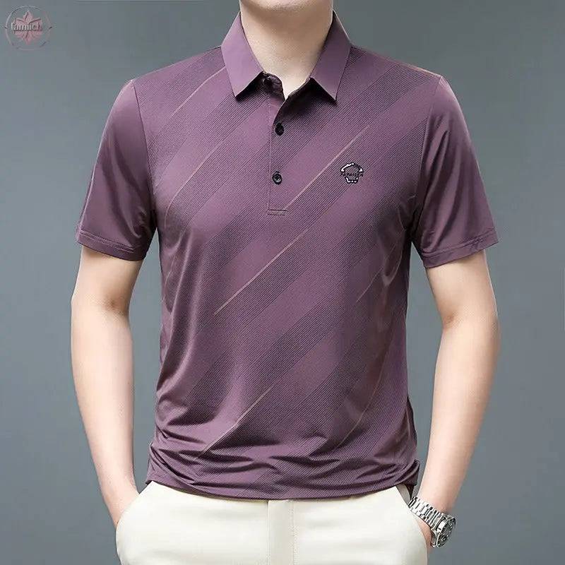 Flip collar ice silk POLO shirt for men's business oversized men's T-shirt Father's Day - Lamiiche