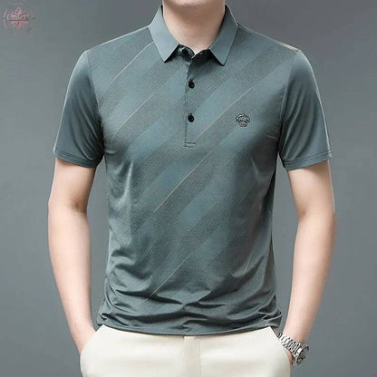 Flip collar ice silk POLO shirt for men's business oversized men's T-shirt Father's Day - Lamiiche