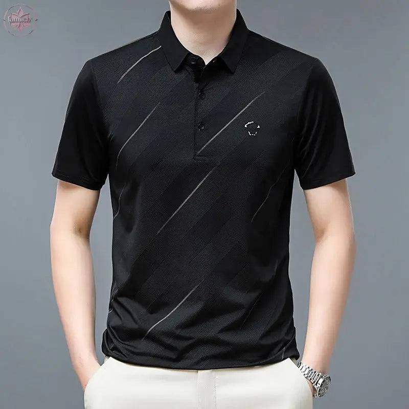 Flip collar ice silk POLO shirt for men's business oversized men's T-shirt Father's Day - Lamiiche