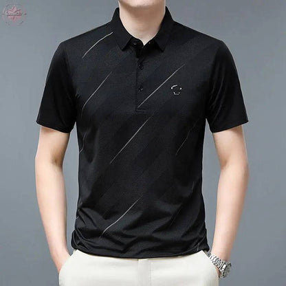 Flip collar ice silk POLO shirt for men's business oversized men's T-shirt Father's Day - Lamiiche