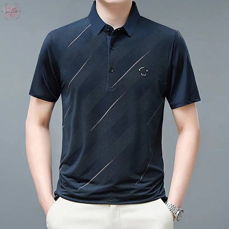 Flip collar ice silk POLO shirt for men's business oversized men's T-shirt Father's Day - Lamiiche