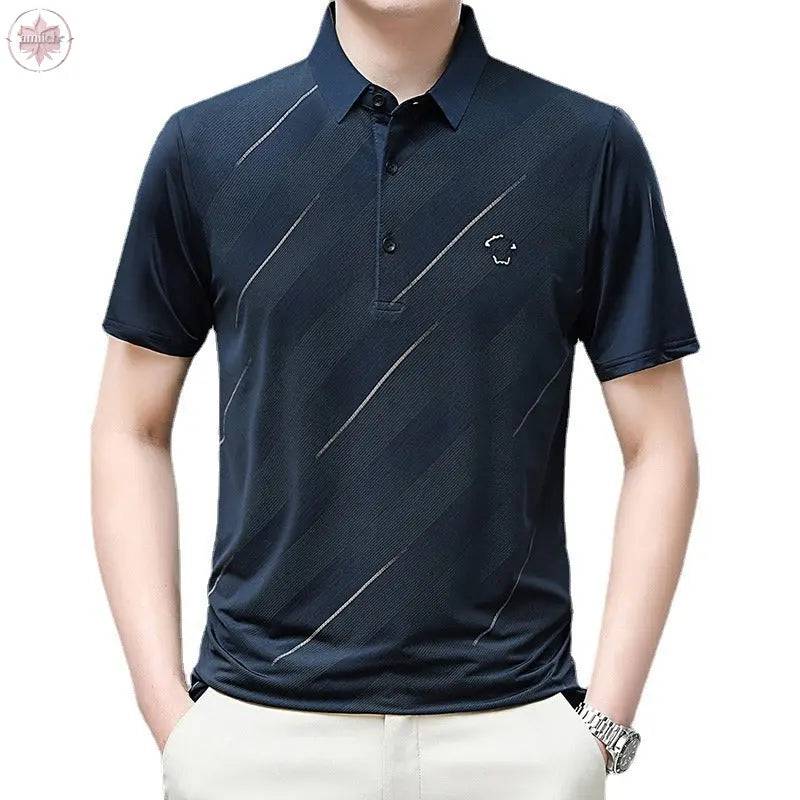 Flip collar ice silk POLO shirt for men's business oversized men's T-shirt Father's Day - Lamiiche