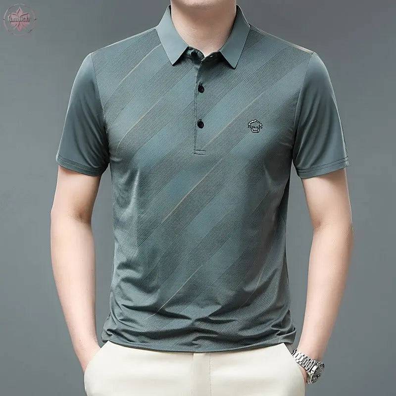 Flip collar ice silk POLO shirt for men's business oversized men's T-shirt Father's Day - Lamiiche