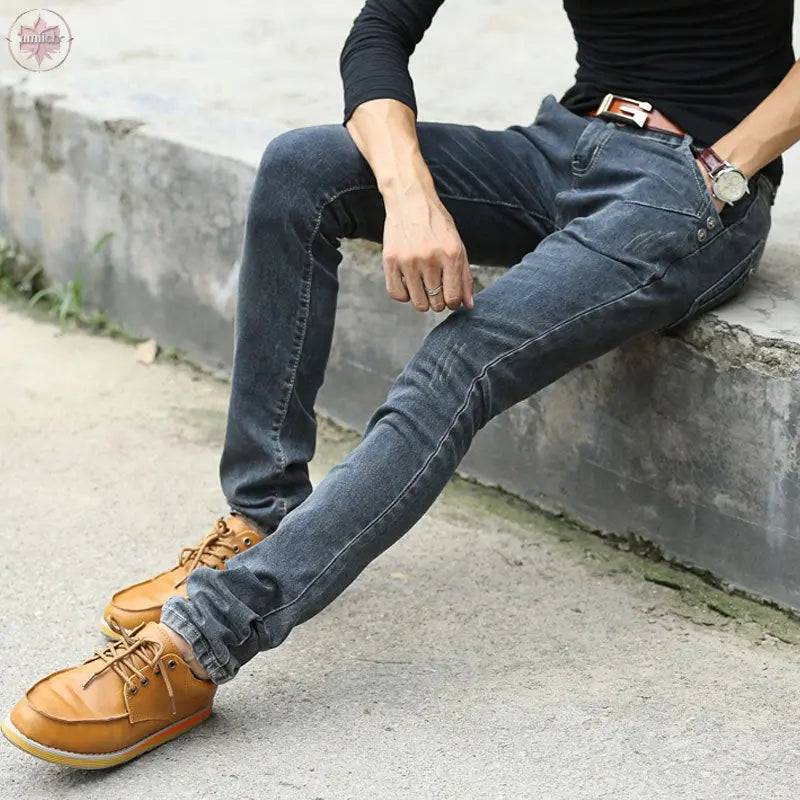 Vintage Men Slim Fit Jeans High Quality Trousers Designer Business - Lamiiche