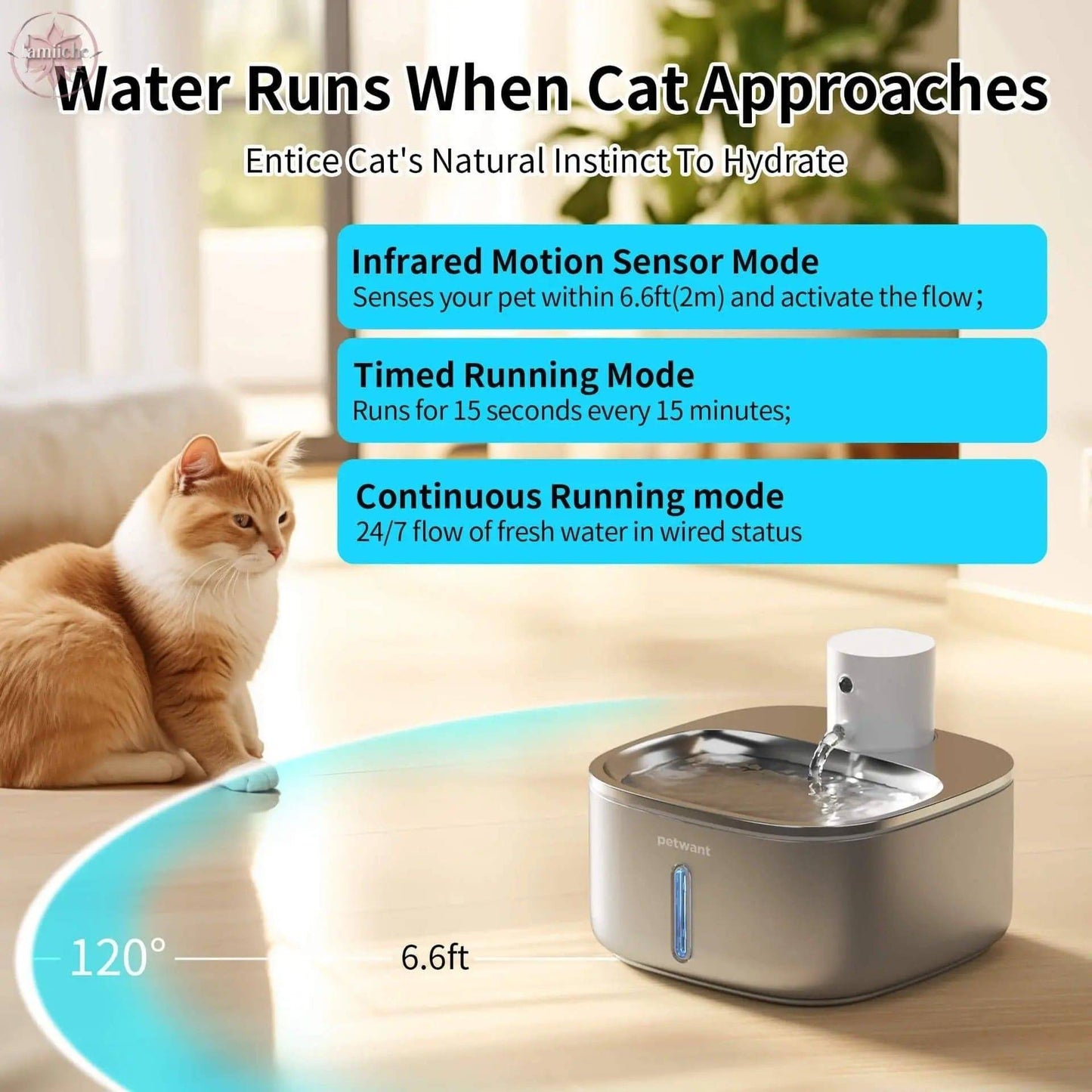 3.2L stainless steel wireless pet water dispenser 5000mA ultra endurance infrared sensing water feeding - Lamiiche