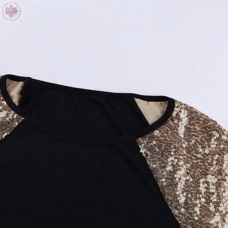 New Autumn Winter Hoods  Solid Sequin Stitching Round Neck Long Sleeve Casual Slim Woman Sweatshirts - Lamiiche