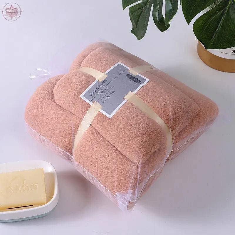 Coral Velvet Solid Color Towel Bath Towel Set Soft Absorbent Face Towel - Lamiiche