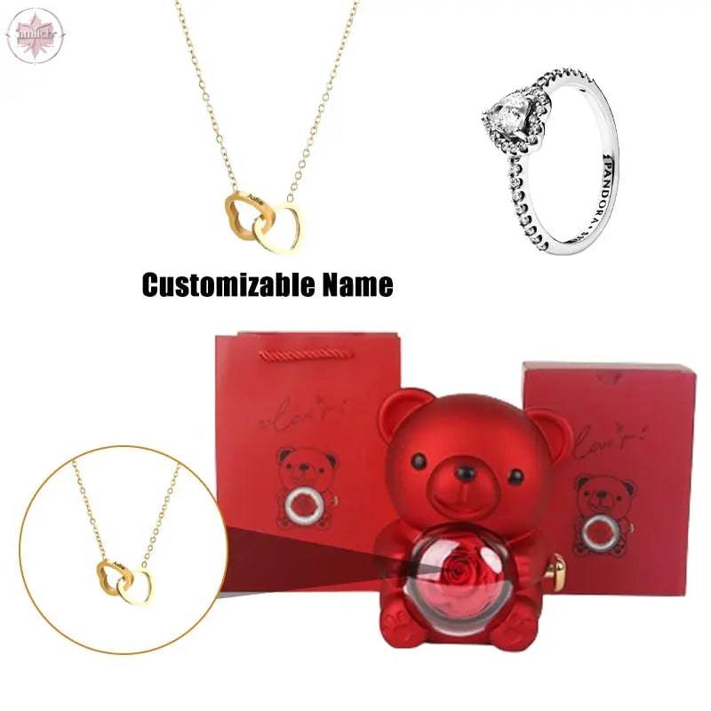 Teddy Bear Jewelry Gift Box with Round Necklace Gifts for Women Mom Wife - Lamiiche