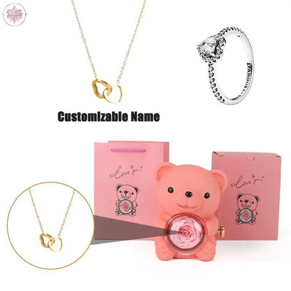 Teddy Bear Jewelry Gift Box with Round Necklace Gifts for Women Mom Wife - Lamiiche