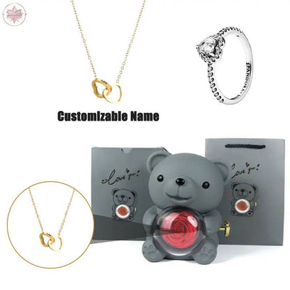 Teddy Bear Jewelry Gift Box with Round Necklace Gifts for Women Mom Wife - Lamiiche