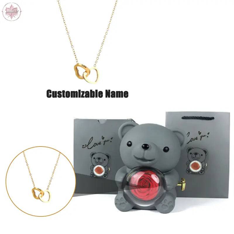 Teddy Bear Jewelry Gift Box with Round Necklace Gifts for Women Mom Wife - Lamiiche