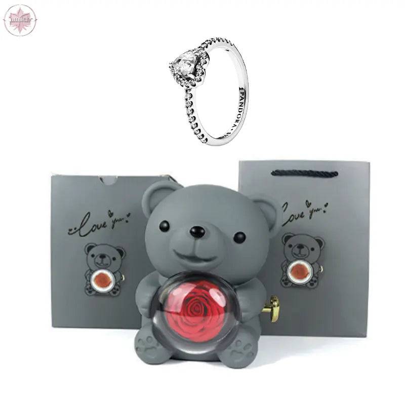 Teddy Bear Jewelry Gift Box with Round Necklace Gifts for Women Mom Wife - Lamiiche