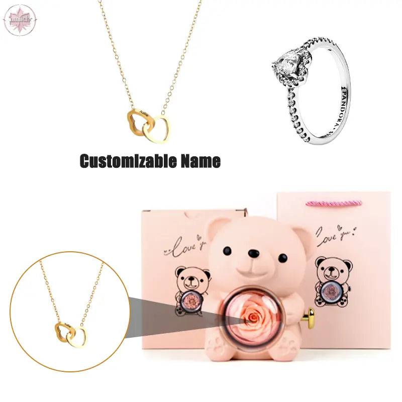 Teddy Bear Jewelry Gift Box with Round Necklace Gifts for Women Mom Wife - Lamiiche