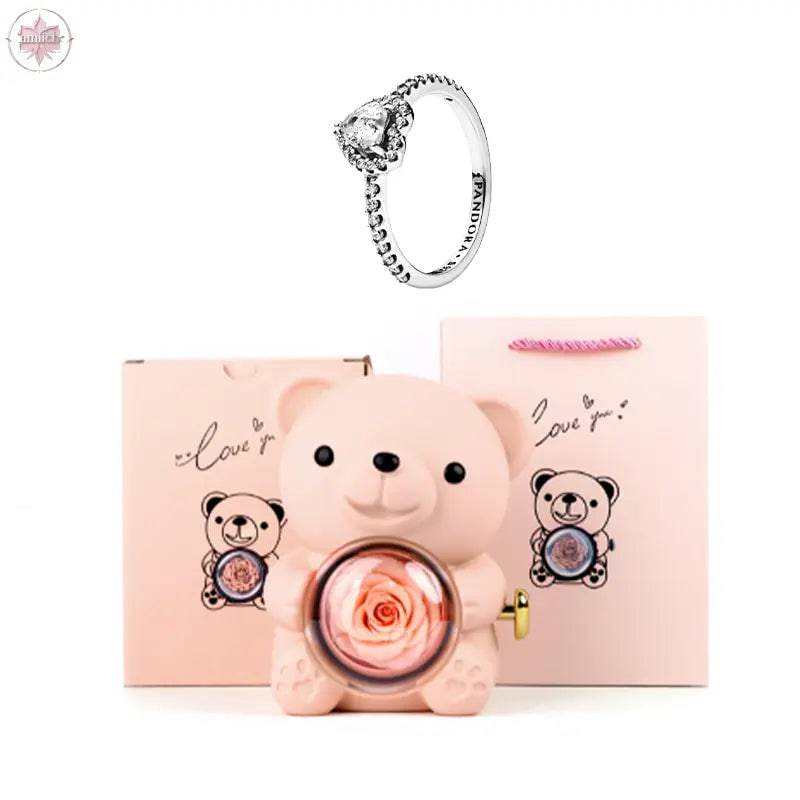 Teddy Bear Jewelry Gift Box with Round Necklace Gifts for Women Mom Wife - Lamiiche