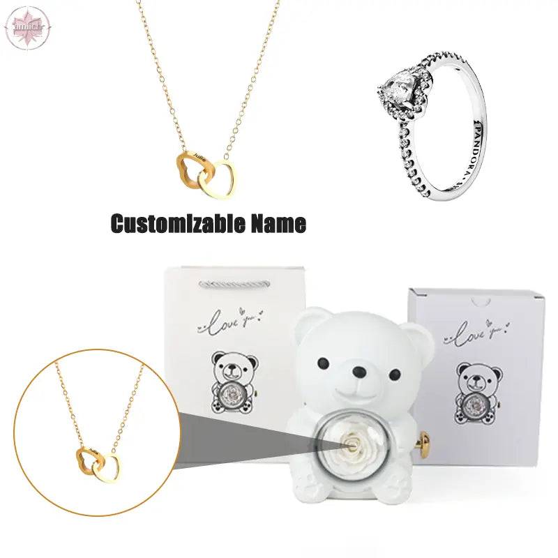 Teddy Bear Jewelry Gift Box with Round Necklace Gifts for Women Mom Wife - Lamiiche