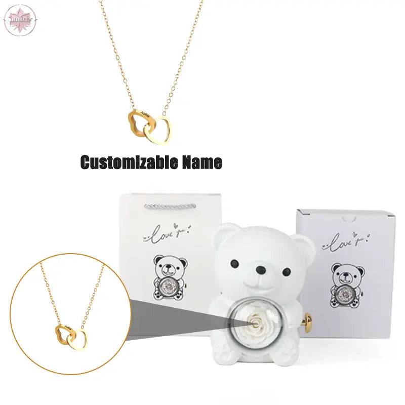 Teddy Bear Jewelry Gift Box with Round Necklace Gifts for Women Mom Wife - Lamiiche