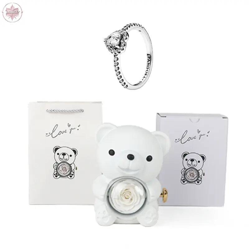 Teddy Bear Jewelry Gift Box with Round Necklace Gifts for Women Mom Wife - Lamiiche